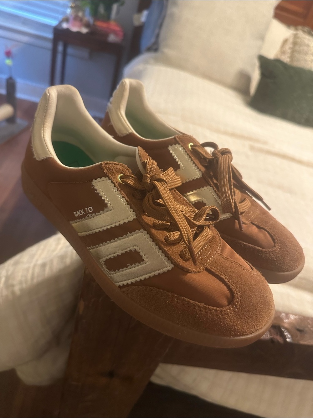 Women’s Brown Suede Lace-Up Sneakers with White Accent Stripes